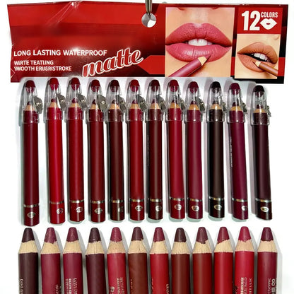 12Pcs Matte Lip Liner Set – Waterproof Smudge-Proof Precise Contour Lip Pencils