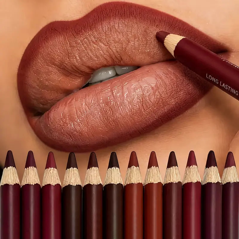12Pcs Matte Lip Liner Set – Waterproof Smudge-Proof Precise Contour Lip Pencils
