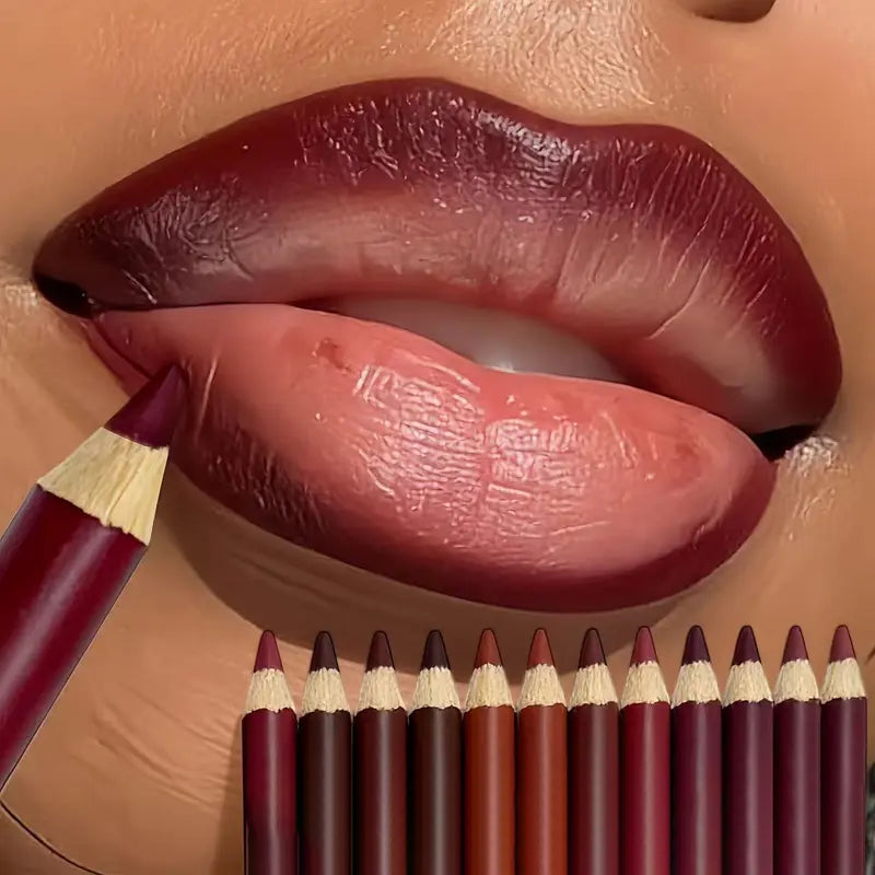 12Pcs Matte Lip Liner Set – Waterproof Smudge-Proof Precise Contour Lip Pencils